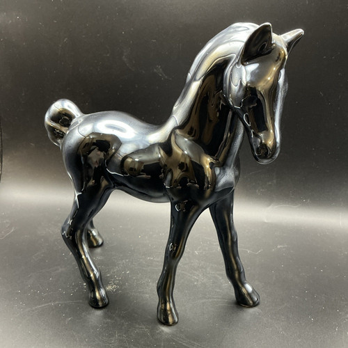 Glossy black ceramic horse - ceramic,